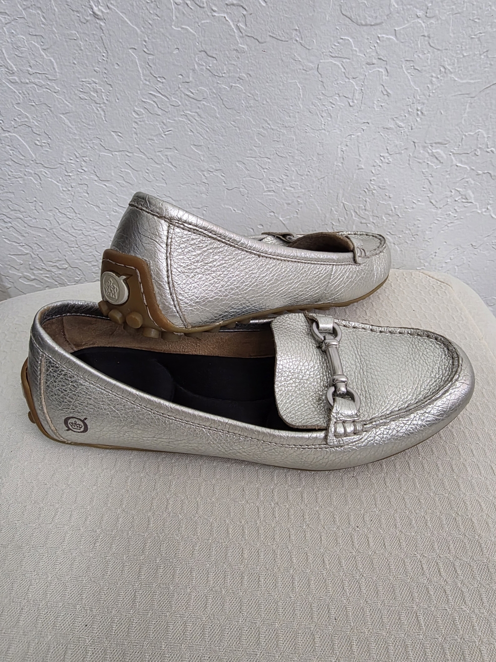 Born Silver Metallic Leather Driving Loafers